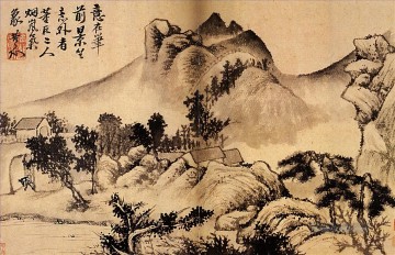  berge - Shitao Dorf am Fuße der Berge 1699 alte China Tinte
